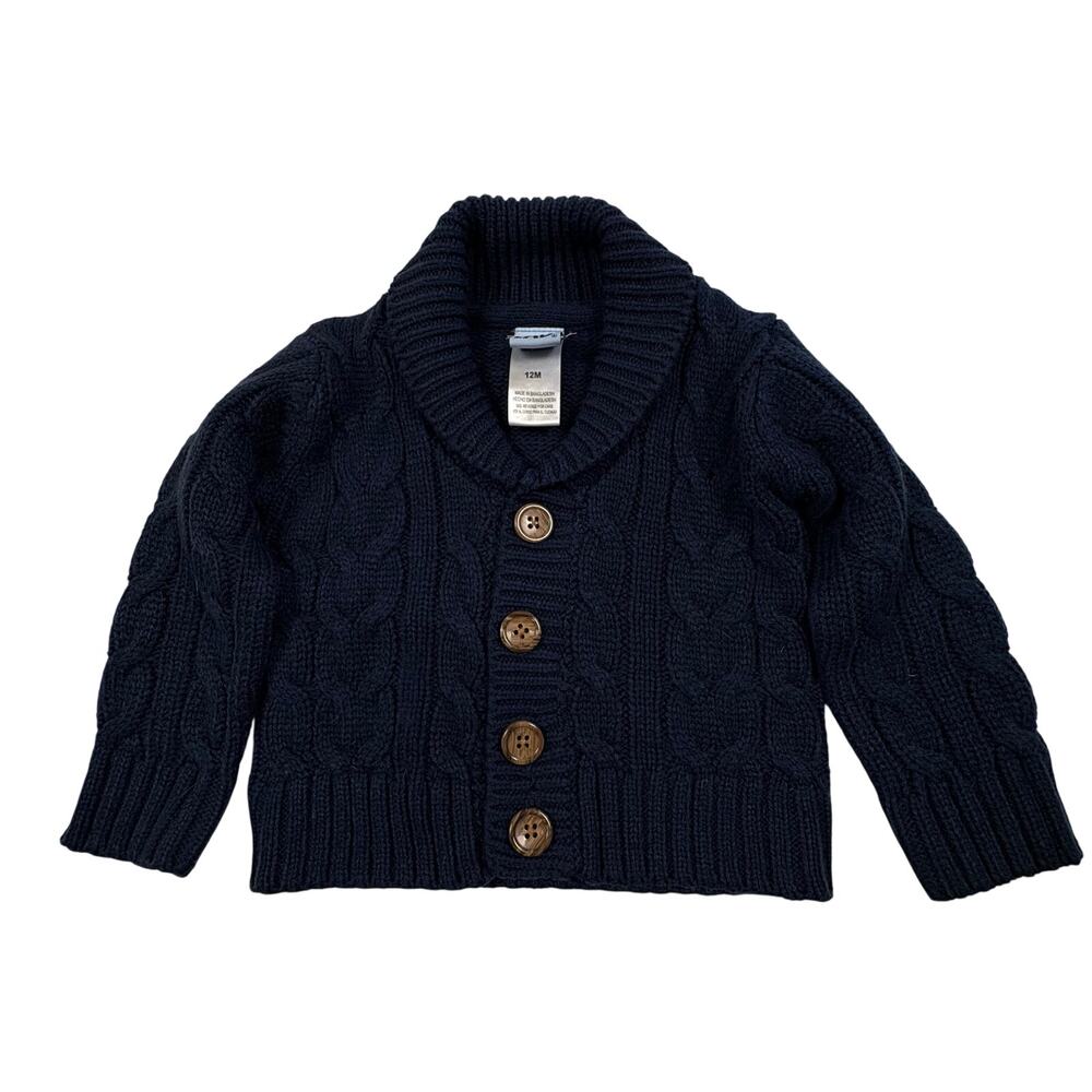 Little Lad Cable Knit Cardigan Sweater Boys 12M Navy Blue Grandpa Nautical
